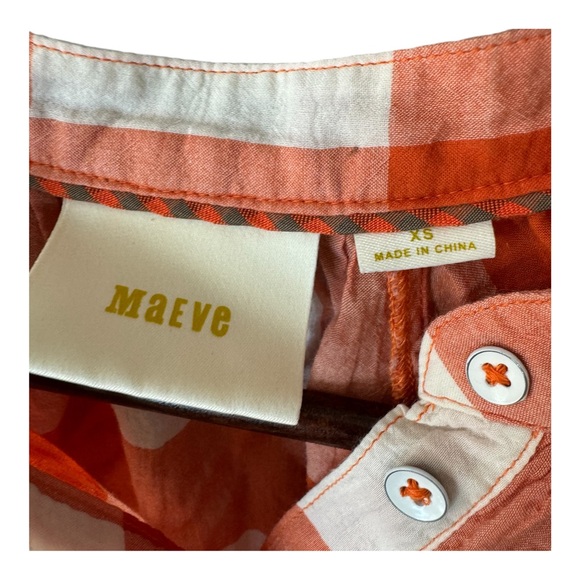 Anthropologie Maeve Orange Gingham Button Down Short Sleeve. Size XS - Picture 3 of 11